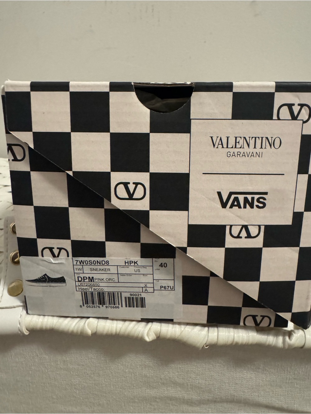 Valentino & Vans Collaboration: Pink/Black Checkered Sneakers, size 9 - Picture 4 of 9